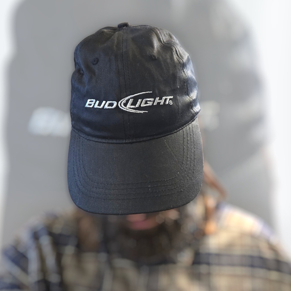 Bud Light Black Strapback‎ Hat 2010 Anheuser Busch Official Promo Cap Beer Bar